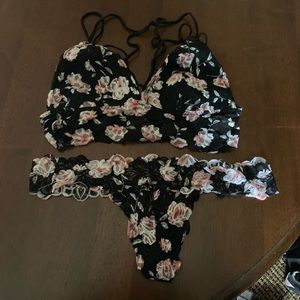 Floral lace bralette and thong set